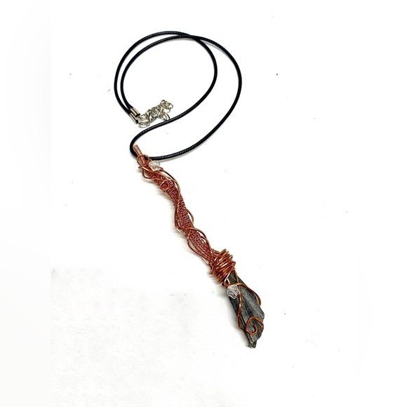 HANDMADE Halloween Witch’s Broom Hand Wrapped Bare Copper Kyanite Fan Pendant - Picture 2 of 10